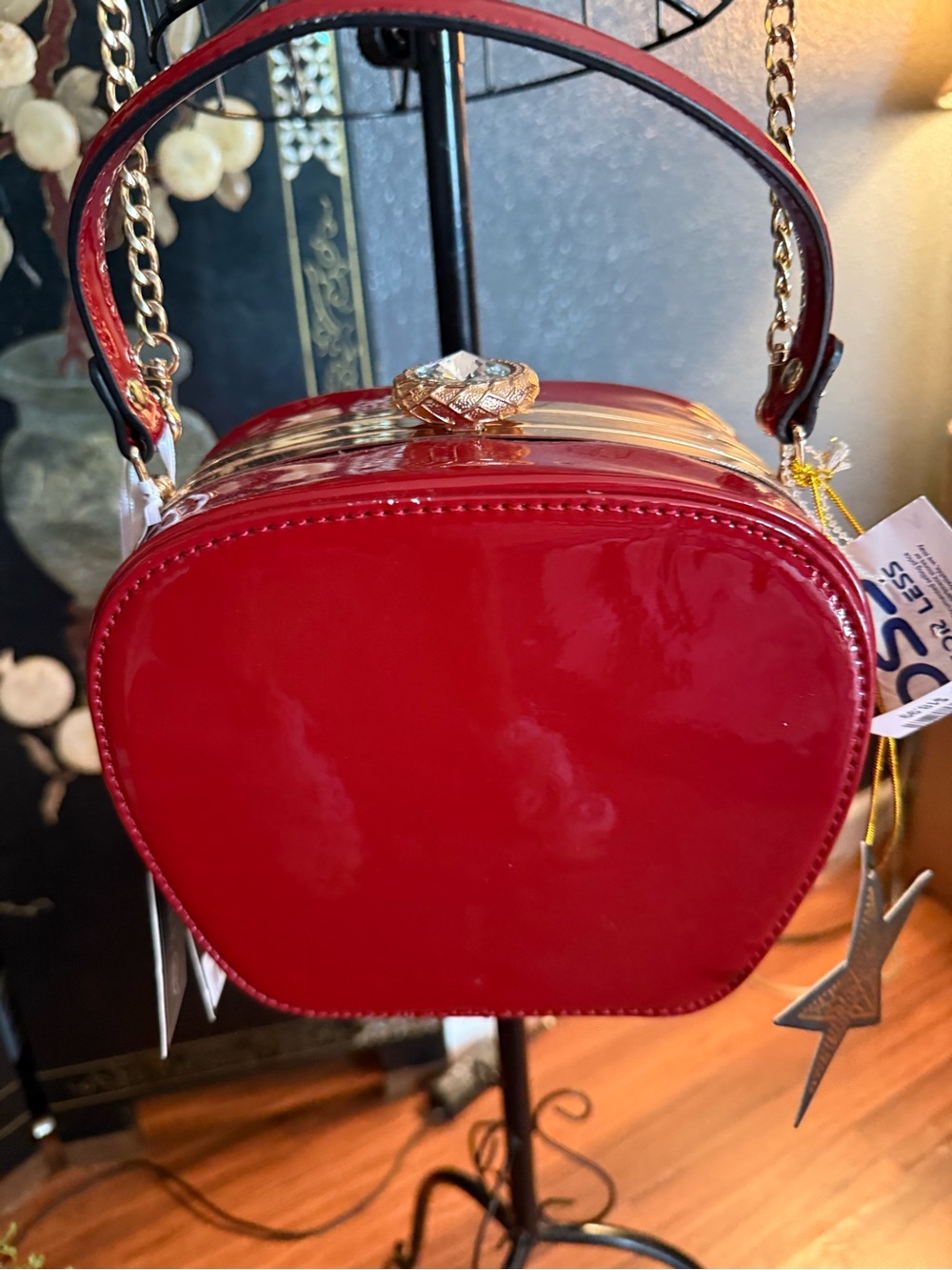 Red Patent Apple -Shaped Crossbody Bag - Chain Strap